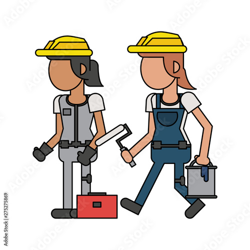 Construction workers with tools cartoons faceless
