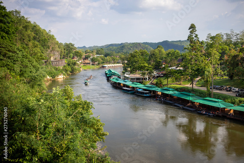 Floating houses on River Kwai with beautiful nature view