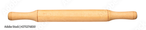 Wooden rolling pin on an isolated white background