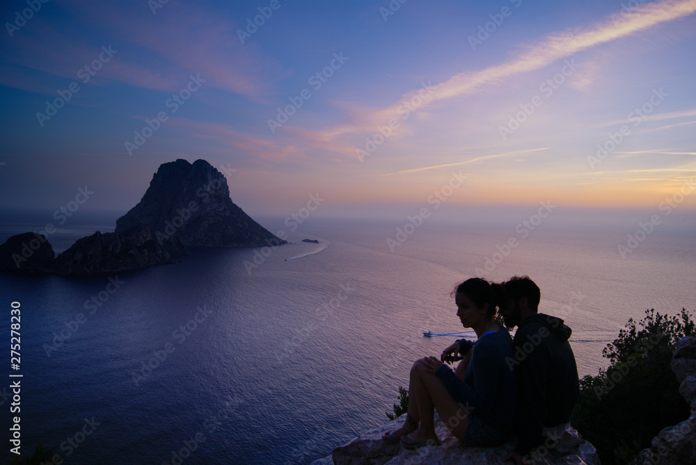 A couple in love in a beautiful sunset in Ibiza,Spain