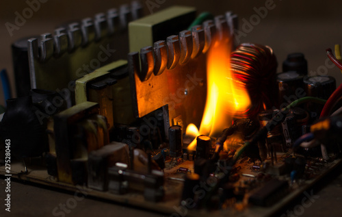 Wallpaper Mural electric appliance, broken, fire, wire on fire. short circuit. Torontodigital.ca
