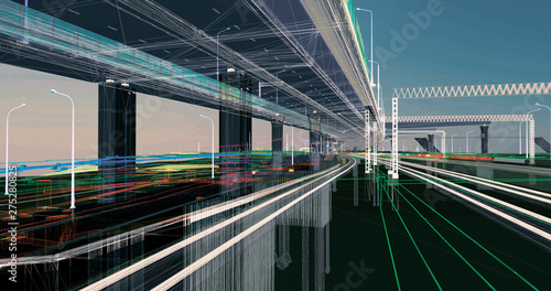 The BIM model of the object of transport infrastructure of wireframe view	 photo