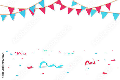 Confetti and ribbons fall on the floor, celebration party seasonal holiday background vector
