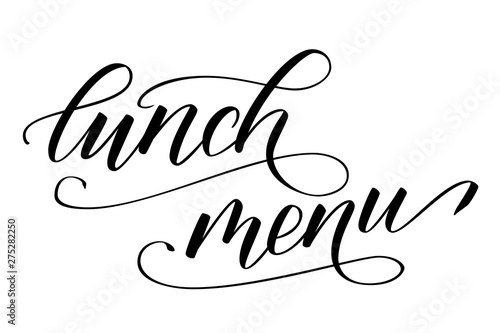 Handwritten brush calligraphy Lunch menu isolated on white background. Vector illustration.
