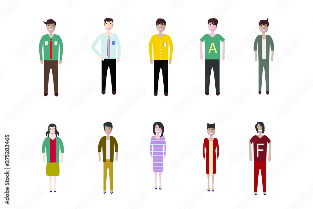Young people, teenagers and students. Fashion man and woman in modern clothes. Different characters stay on white background. Young people, teenagers and students. Fashion man and woman in modern clothes. Different characters stay on white background.