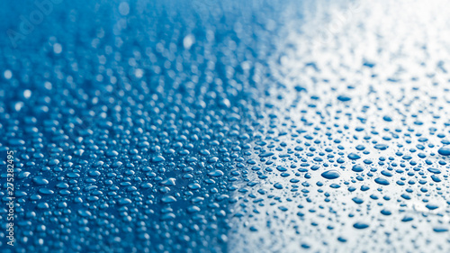 close-up Depth of field water drops blue background
