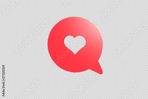 3D illustration of Valentine, red color with transparent background.