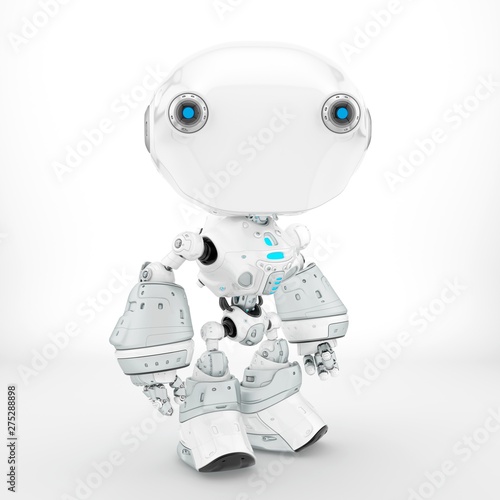 Ant-like robot in clean white color, front pose 3d render