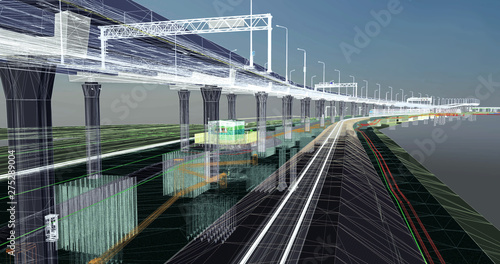 The BIM model of the object of transport infrastructure of wireframe view 