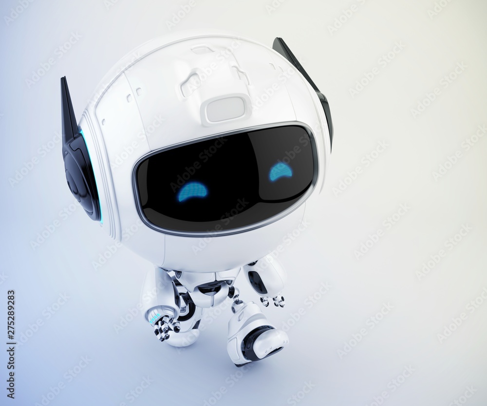 Black and white robot pr manager, unusual robotic character with funny prick-ears, 3d rendering Black and white robot pr manager, unusual robotic character with funny prick-ears, 3d rendering