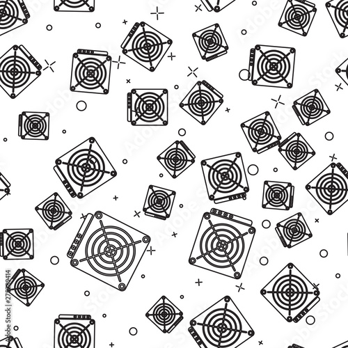 Black ASIC Miner icon isolated seamless pattern on white background. Cryptocurrency mining equipment and hardware. Application specific integrated circuit. Vector Illustration
