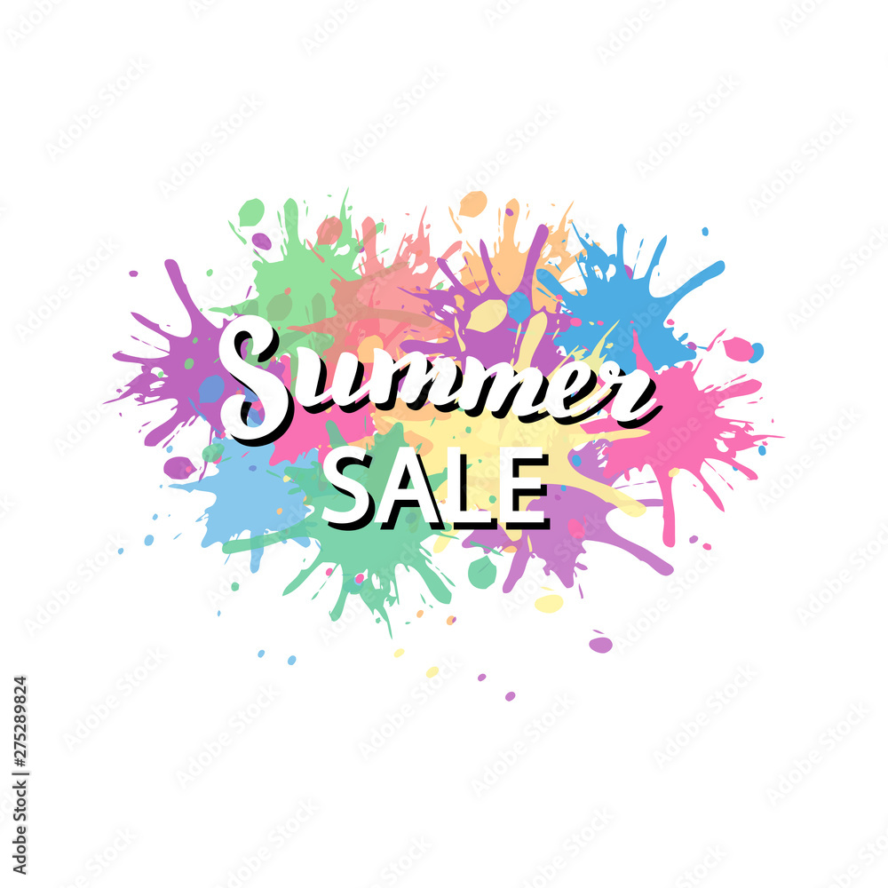 Summer sale promotion typography banner. Summer season discount lettering poster. Shop advertisement leaflet. Vector eps 10.