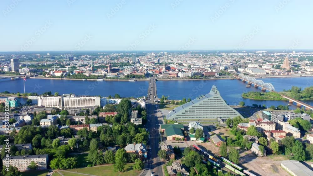 Riga Drone Timelapse, All sightseeings visible, Library, Old Town, Bridges, Beautiful Sunset, Daugava River Riga Drone Timelapse, All sightseeings visible, Library, Old Town, Bridges, Beautiful Sunset, Daugava River