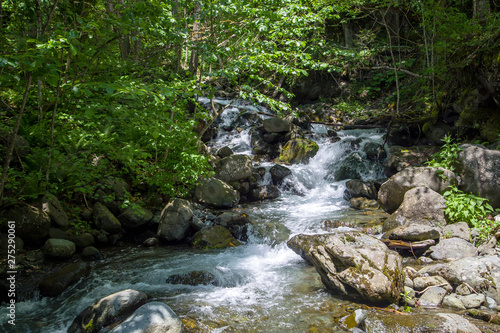 Spray and foam of a mountain river. The picturesque nature of the Mountains