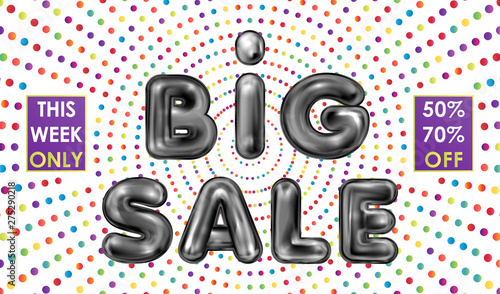 Big Sale black latex lettering on the gradient dots pattern, banner template
