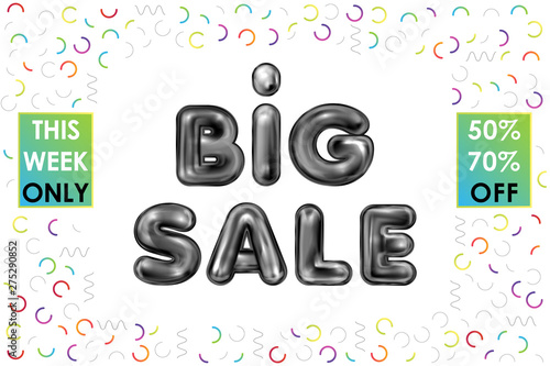 Big Sale black latex lettering on the abstract geometric pattern, banner template