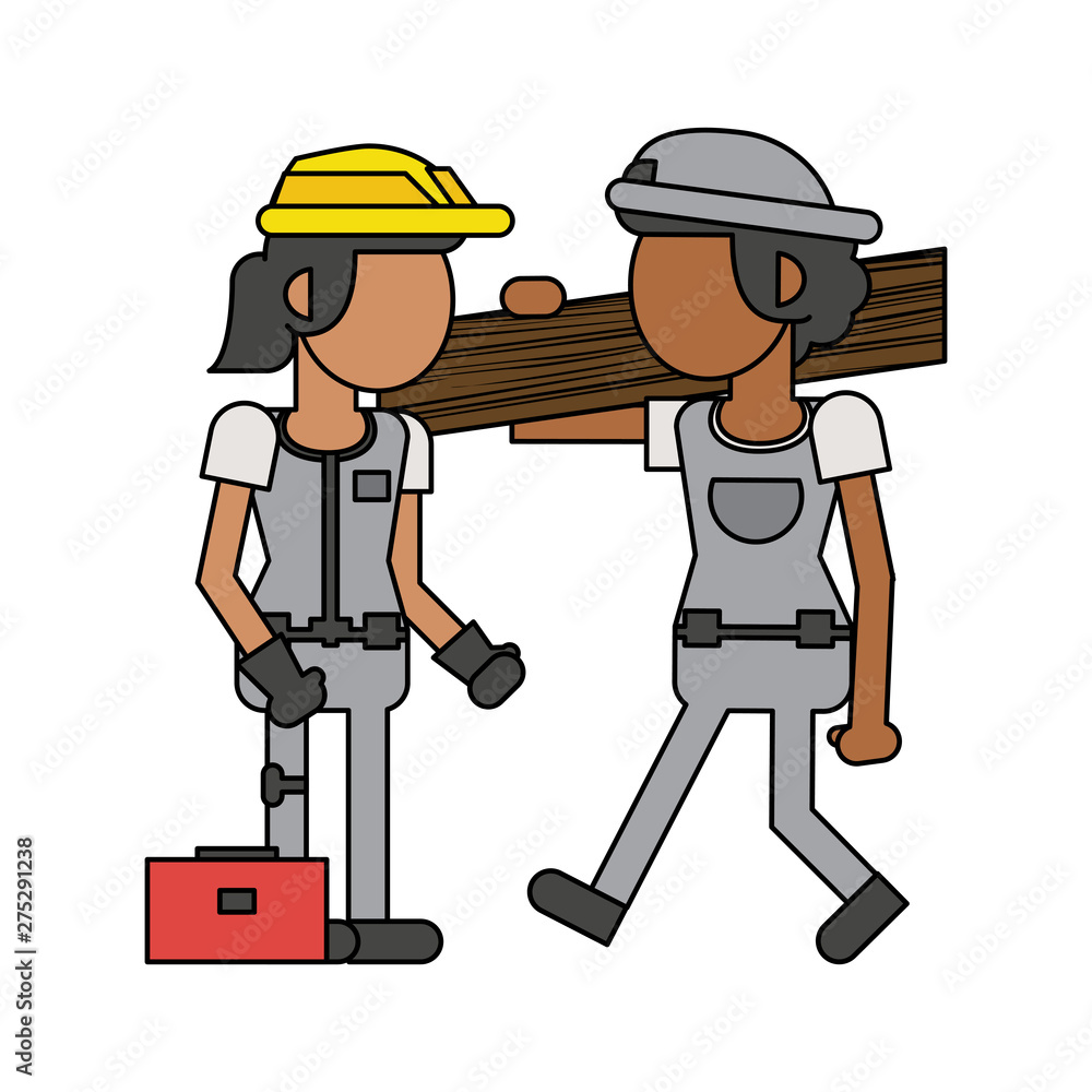 Construction workers with tools cartoons faceless Construction workers with tools cartoons faceless
