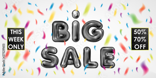 Big Sale black latex lettering with colorful confetti