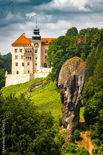 Castle on the hill in Ojcow National Park Poland - Pieskowa Skala, Hercules's mace rock photo
