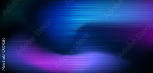 Illustration abstract glowing, neon light effect, strip line pattern on bright fluid gradient background. Vector graphic design, digital art on dark blue color. Futuristic technology for web, banner
