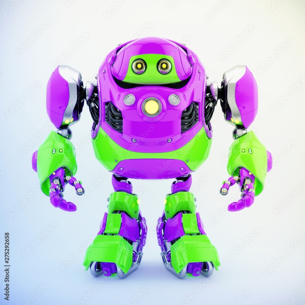 Crazy violet-green strong robotic turtle toy, 3d rendering