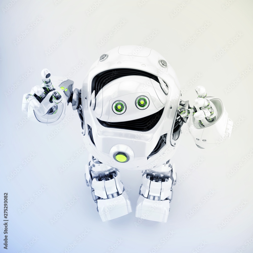 Strong robotic turtle toy with hands up, upper view 3d rendering Strong robotic turtle toy with hands up, upper view 3d rendering
