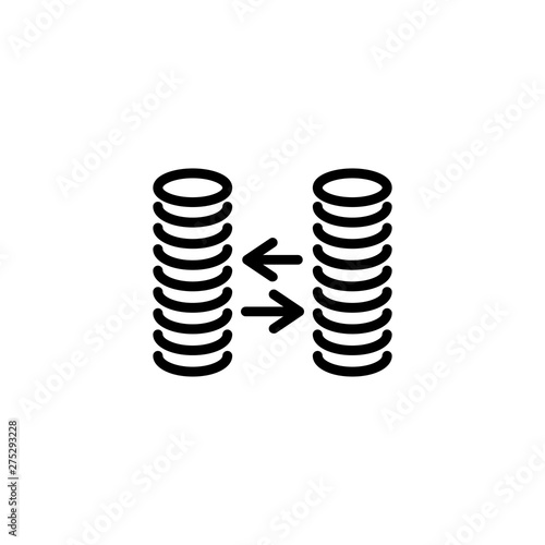 Money exchange line icon. Two stacks of coins, cash, arrow. Finance concept. Vector illustration can be used for topics like currency, cashback, deal