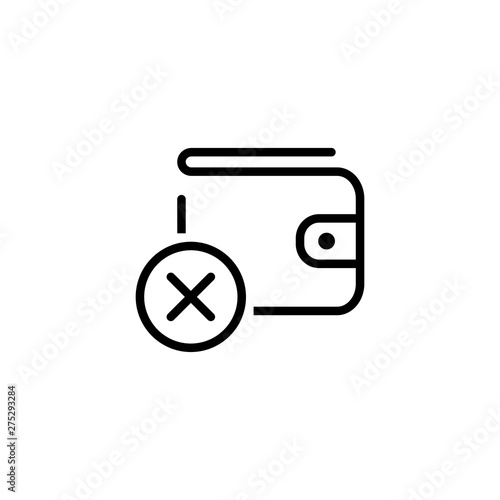 Negative money balance line icon. Wallet, cross in circle, rejection sign. Finance concept. Vector illustration can be used for topics like loss, bankruptcy, arrest