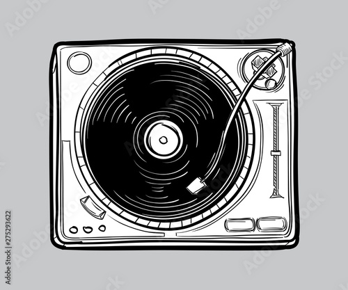 Monochrome drawn funky music turntable