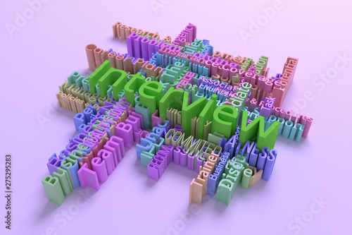 Interview  business keyword and words cloud. For web page  graphic design  texture or background. 3D rendering.