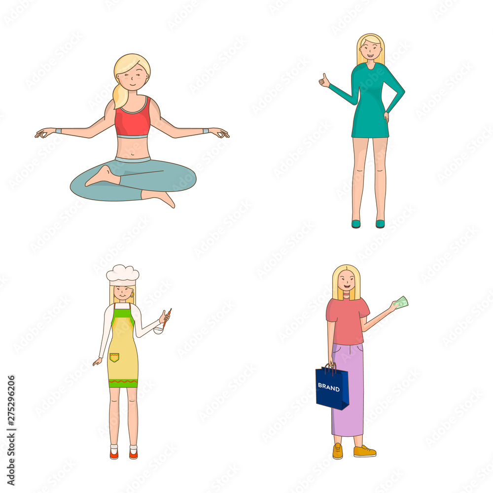 Vector design of woman and body symbol. Collection of woman and style stock symbol for web.