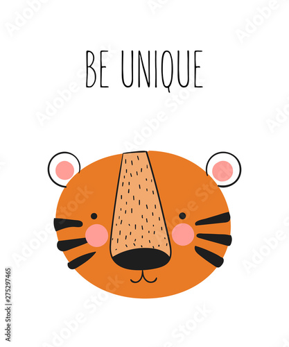Vector poster with cute hand drawn tiger and slogan