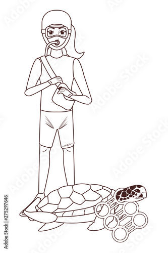 scuba diving avatar cartoon character in black and white