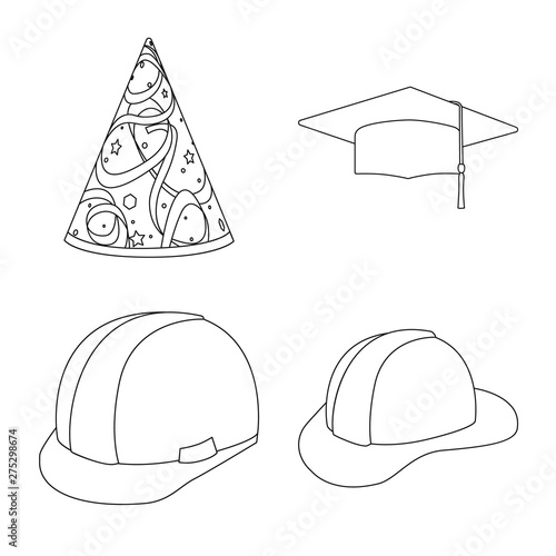Vector illustration of headgear and napper sign. Set of headgear and helmet vector icon for stock.