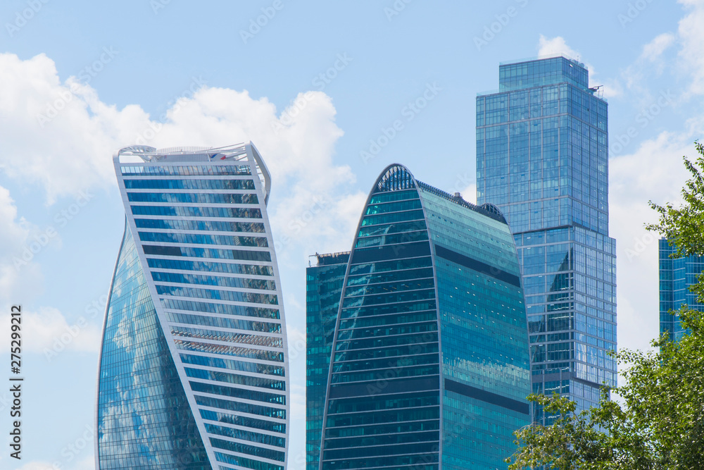 Moscow, Russia - June, 2019. Towers Moscow City skyscrapers of the city. A beautiful futuristic landmark Moscow, Russia - June, 2019. Towers Moscow City skyscrapers of the city. A beautiful futuristic landmark