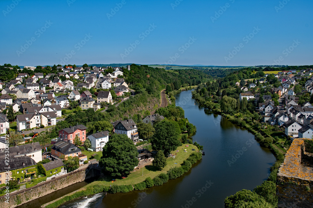 Blick über Runkel an der Lahn in Hessen, Deutschland