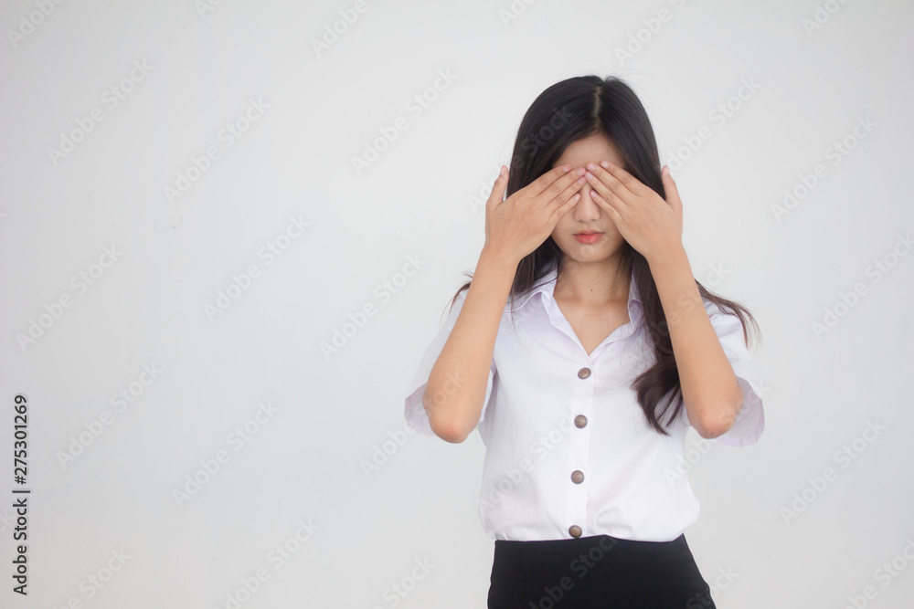 Portrait of thai adult student university uniform beautiful girl not look Portrait of thai adult student university uniform beautiful girl not look