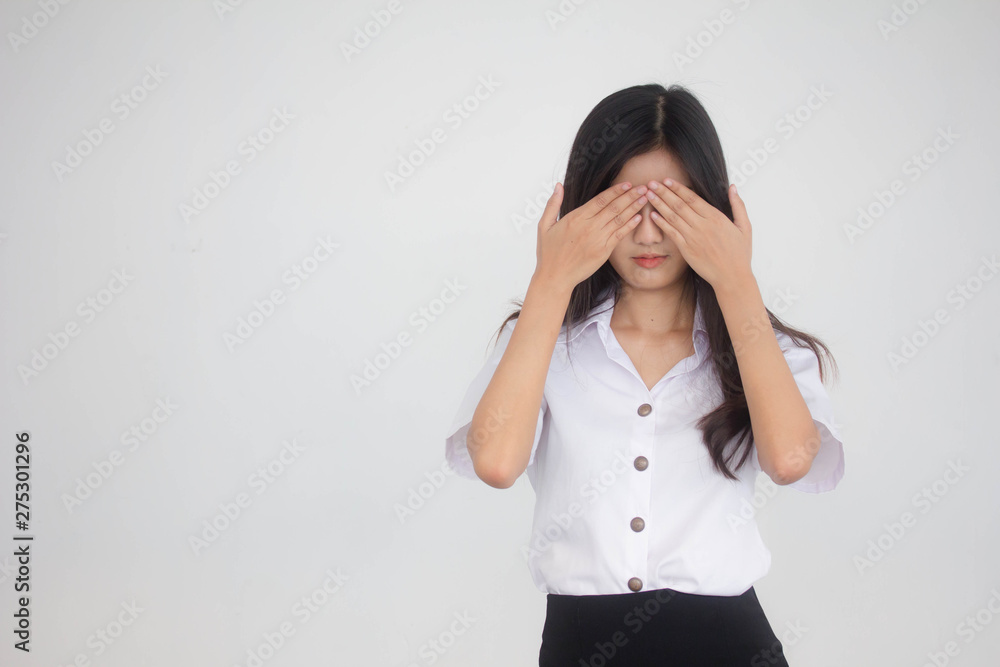 Portrait of thai adult student university uniform beautiful girl not look Portrait of thai adult student university uniform beautiful girl not look