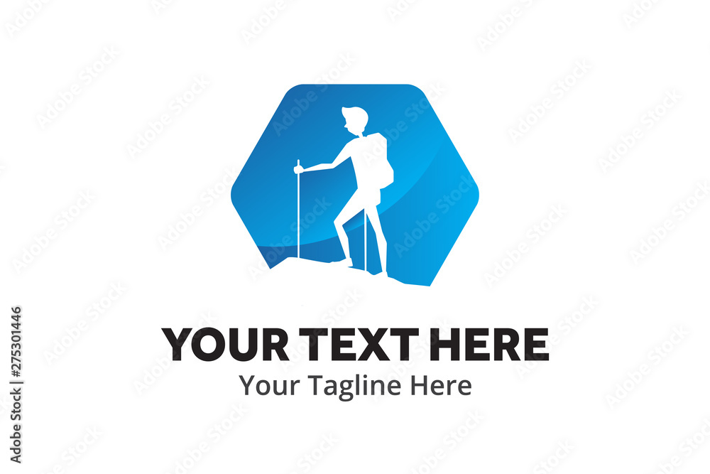 Fototapeta premium adventure climber unique simple logo creative design in flat style with color . hiker traveler creative simple logo creative design in flat style with color