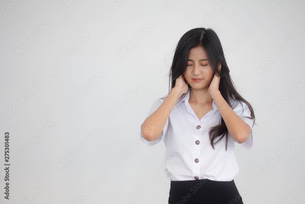 Portrait of thai adult student university uniform beautiful girl not listen Portrait of thai adult student university uniform beautiful girl not listen