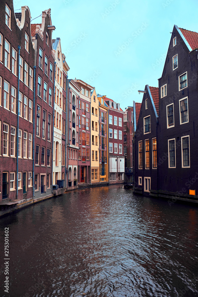 Canal and buildings in Amsterdam.