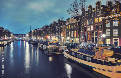 Amsterdam at night, the Netherlands.