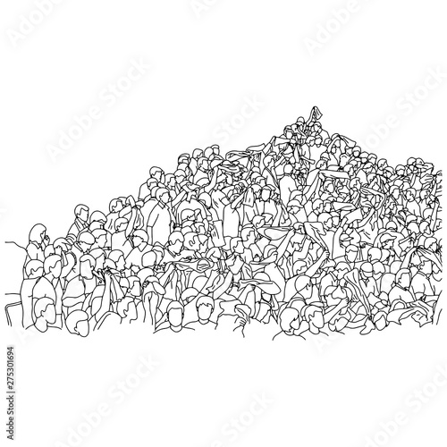 crowd of people on stadium with copyspace vector illustration sketch doodle hand drawn with black lines isolated on white background