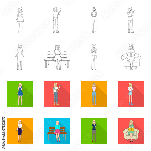 Vector design of posture and mood symbol. Set of posture and female stock symbol for web.