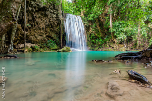 Beautiful waterfall in Erawan waterfall National Park in Kanchanaburi  Thailand