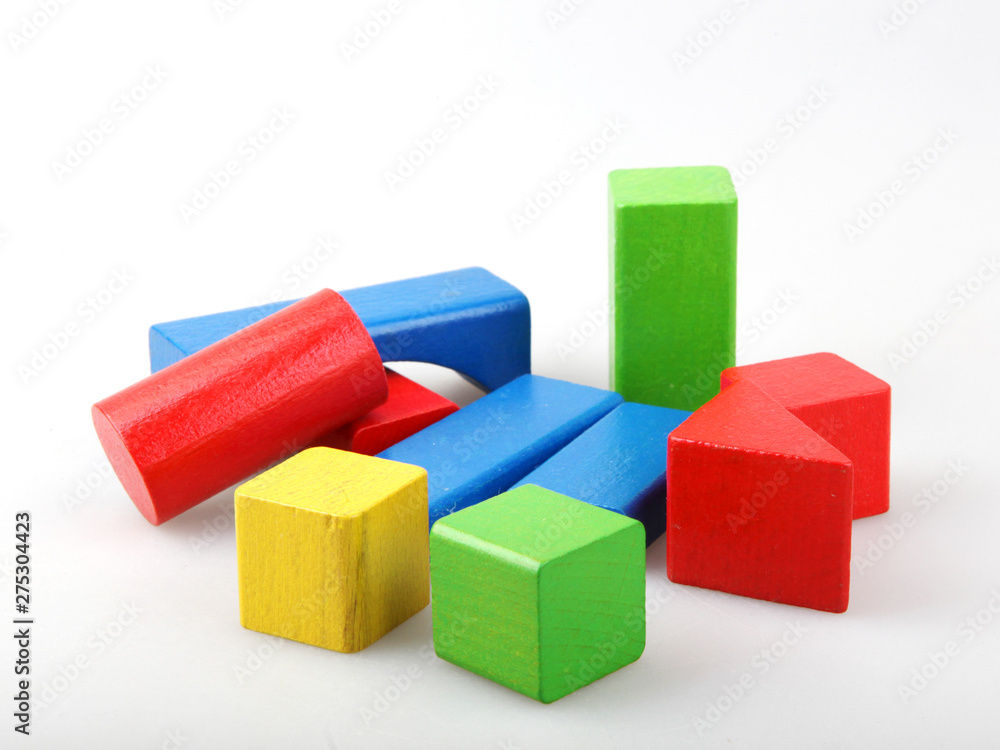 Studio Shot Of Colorful Toy Blocks Against White Background Studio Shot Of Colorful Toy Blocks Against White Background