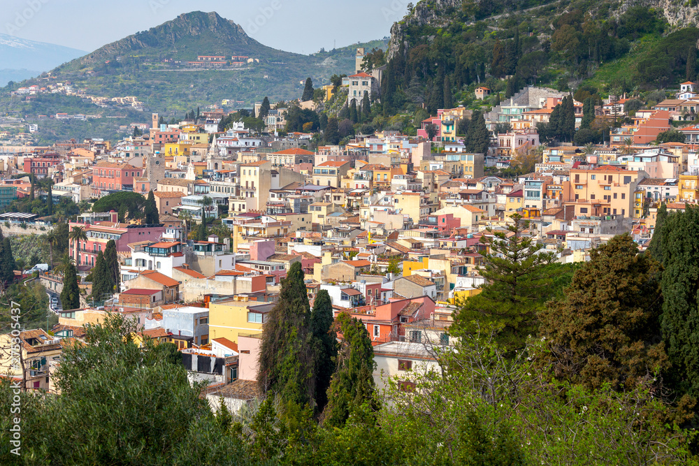 Taormina. Sicily. Aerial view of the city on a sunny day.