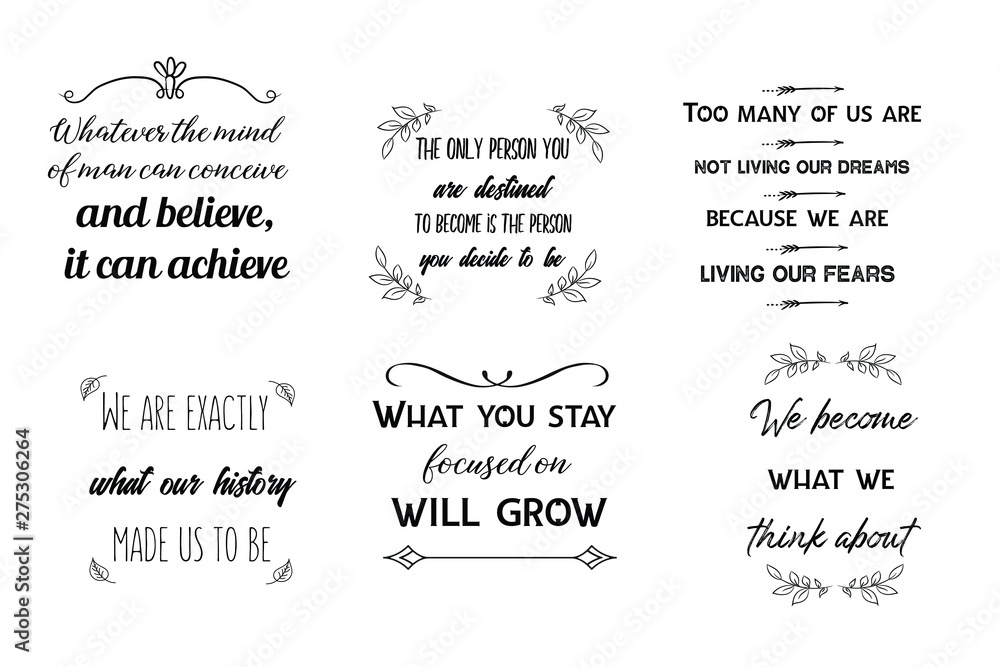 Set of Calligraphy sayings for print. Vector Quotes about business money and success Set of Calligraphy sayings for print. Vector Quotes about business money and success