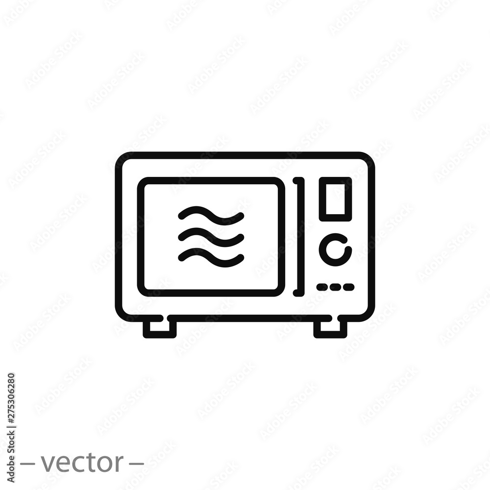 microwave icon, oven safe, line symbol on white background editable