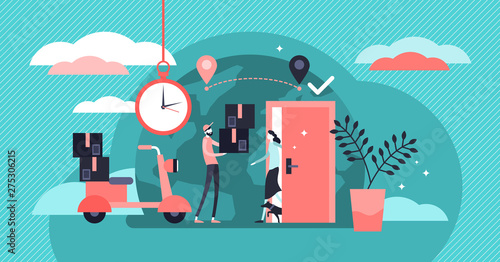 Delivery service vector illustration. Flat tiny shipping persons concept.
